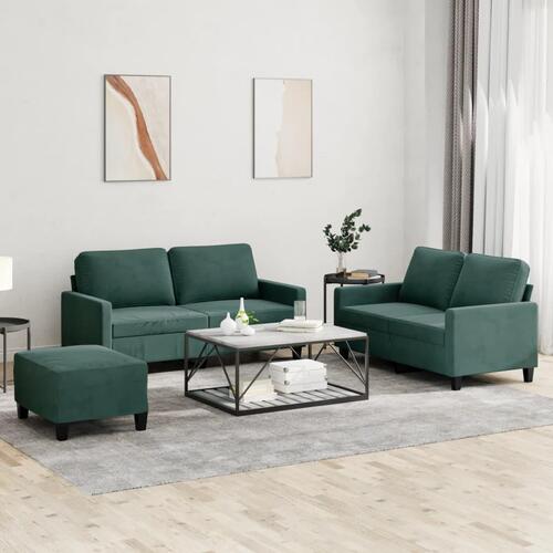 3 personers sofa med hynder velour mørkegrøn