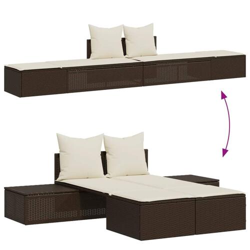 Solseng med hynder polyrattan brun