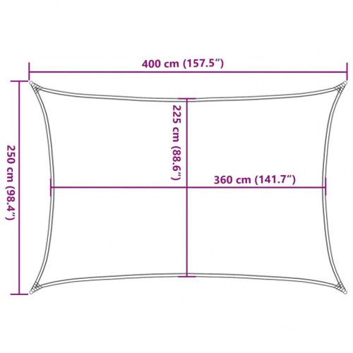Solsejl 2,5 × 4 m - rektangulært HDPE 160 g/m², sandfarvet