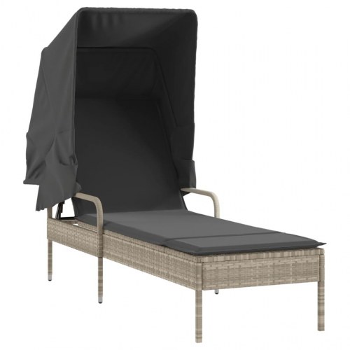 Liggestole 2 stk. med baldakiner og bord polyrattan lysegrå