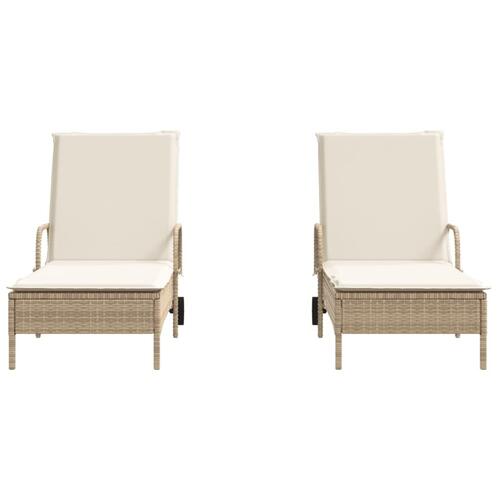 Liggestole 2 stk. med hynder polyrattan beige