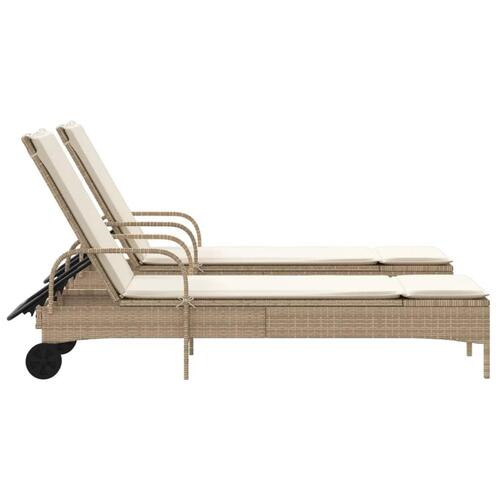 Liggestole 2 stk. med hynder polyrattan beige