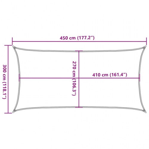 Solsejl 3 x 4,5 m rektangulær HDPE 160 g/m² lysegrå