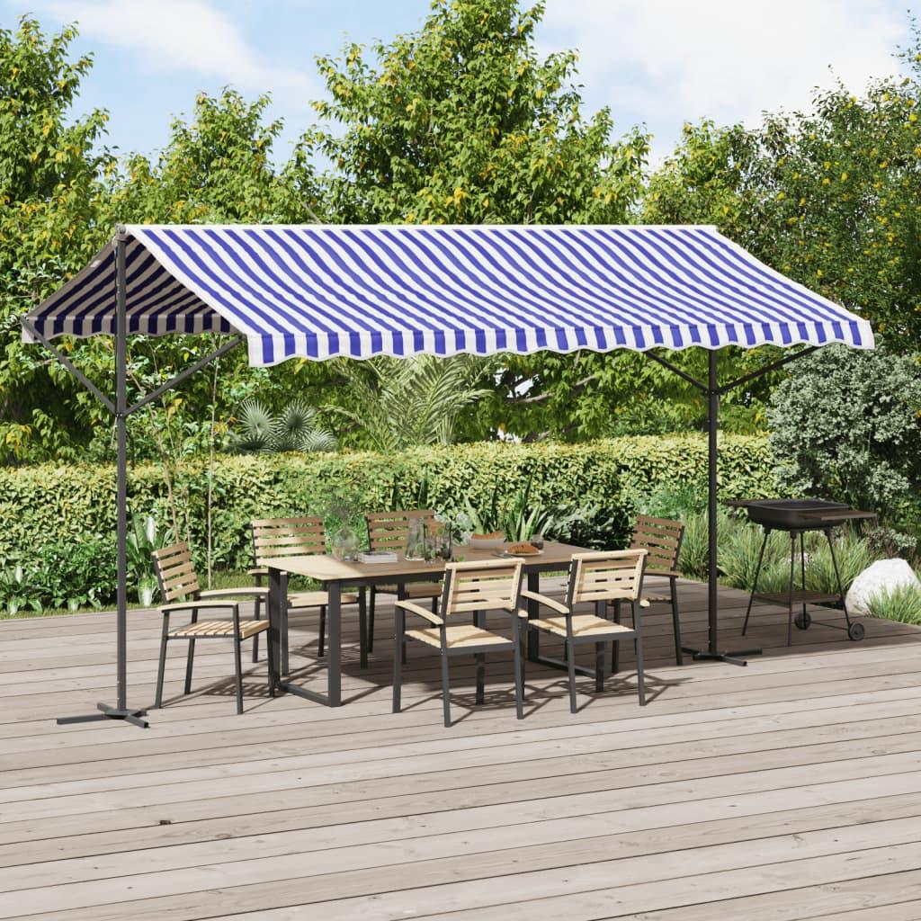 Fritstående markise 400x300 cm stof og stål blå og hvid billede
