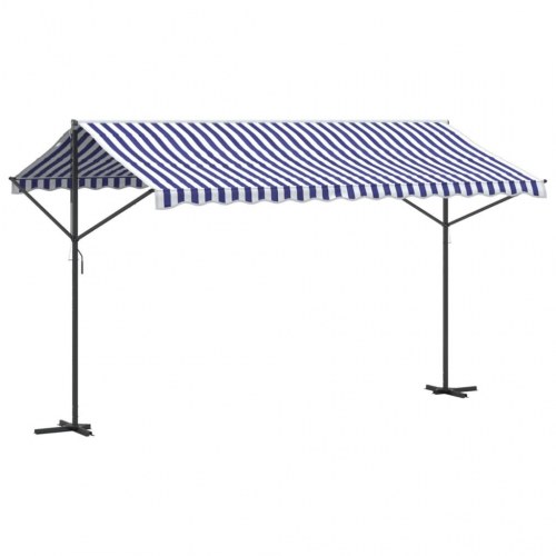 Fritstående markise 400×300 cm - blå/hvid stof og stål