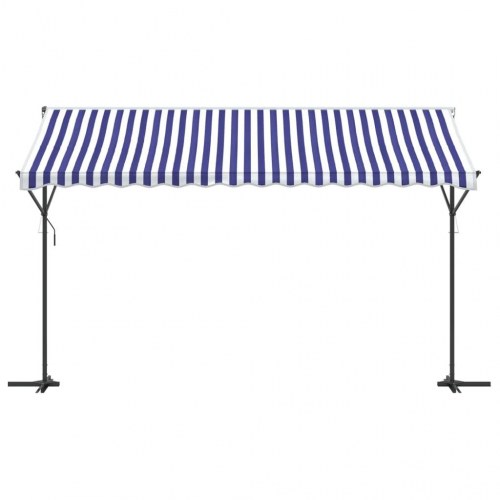 Fritstående markise 400×300 cm - blå/hvid stof og stål