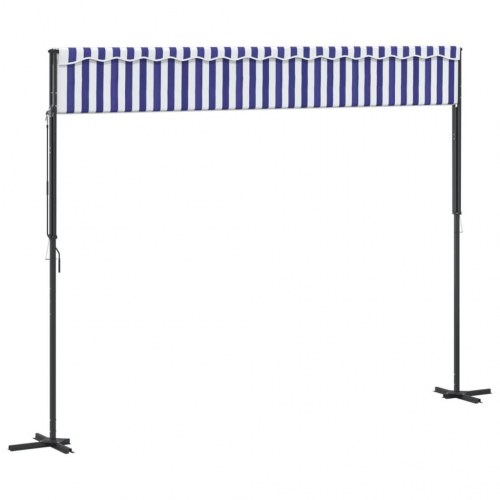 Fritstående markise 400×300 cm - blå/hvid stof og stål