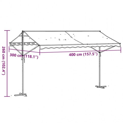 Fritstående markise 400×300 cm - blå/hvid stof og stål