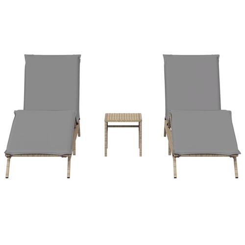 Liggestole 2 stk. med bord polyrattan beige