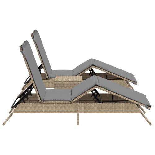 Liggestole 2 stk. med bord polyrattan beige