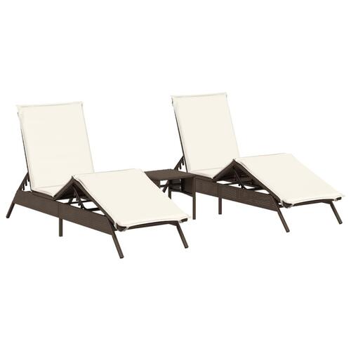 Liggestole 2 stk. med bord polyrattan brun