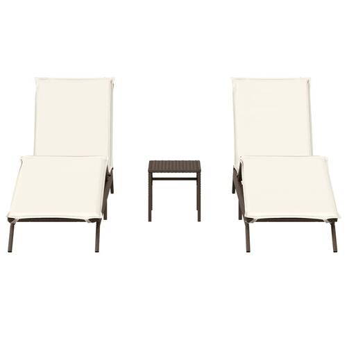 Liggestole 2 stk. med bord polyrattan brun