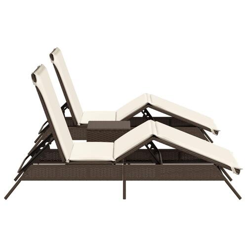 Liggestole 2 stk. med bord polyrattan brun