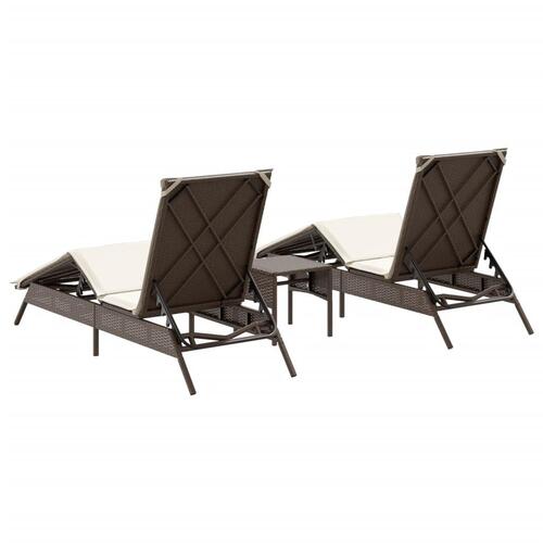 Liggestole 2 stk. med bord polyrattan brun