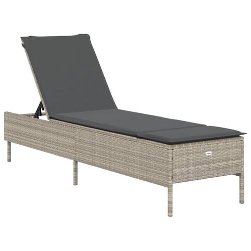 Liggestol med hynde polyrattan lysegrå