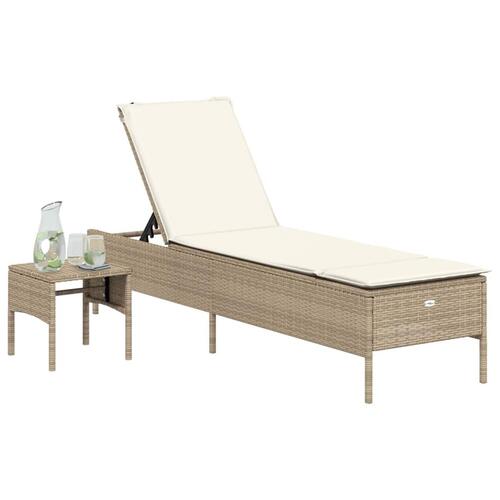 Loungesofa med bord og hynde polyrattan beige