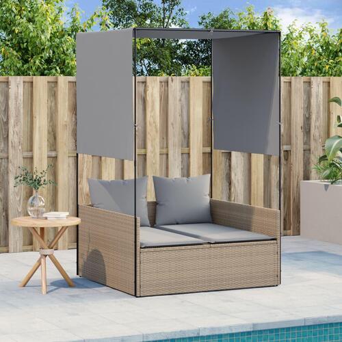 Solseng med tag og gardiner polyrattan beige