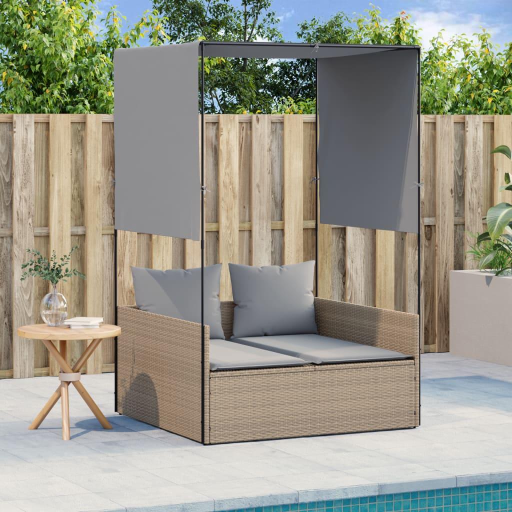 Solseng med tag og gardiner polyrattan beige