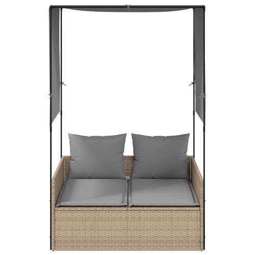 Solseng med tag og gardiner polyrattan beige