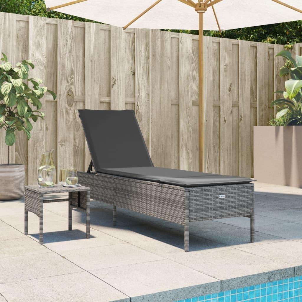 Liggestol med bord og hynde polyrattan grå
