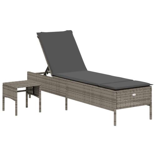 Liggestol med bord og hynde polyrattan grå