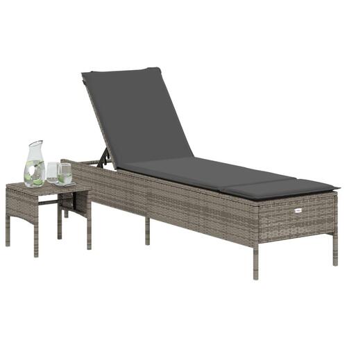 Liggestol med bord og hynde polyrattan grå