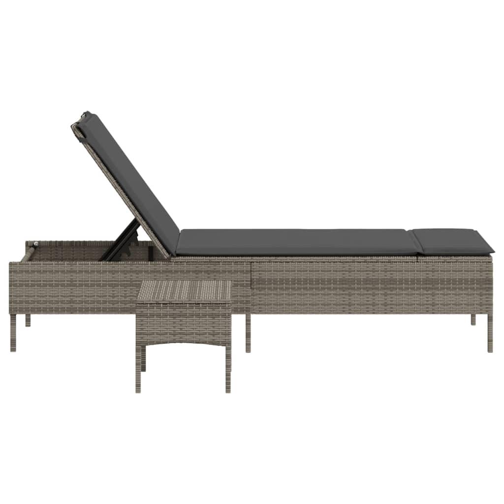 Liggestol med bord og hynde polyrattan grå