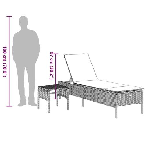 Liggestol med bord og hynde polyrattan grå