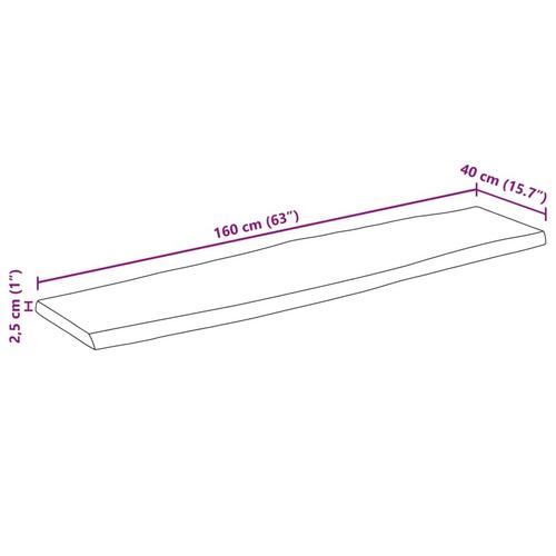 Bordplade 160x40x2,5 cm naturlig kant massivt mangotræ