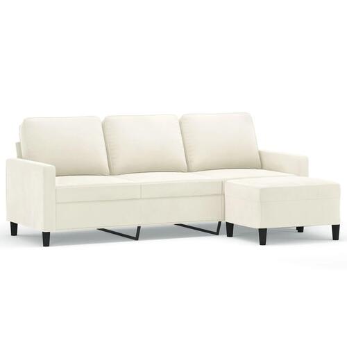 3-personers sofa med fodskammel 180 cm velour cremefarvet