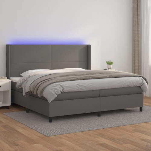 Kontinentalseng med LED-lys 200 x 200 cm - kunstlæder, grå