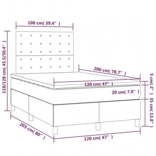 Kontinentalseng med madras 120x200 cm i kunstlæder - grå