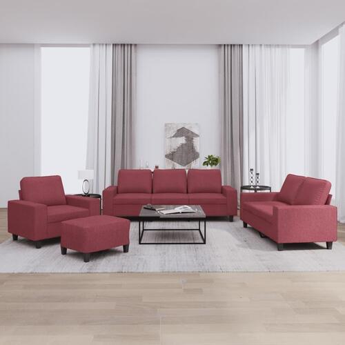 Sofasæt 4 dele stof vinrød