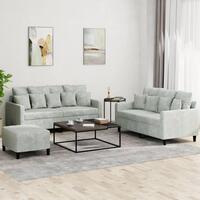 3 personers sofa med hynder velour lysegrå