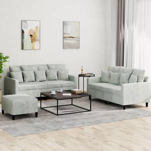 3 personers sofa med hynder velour lysegrå