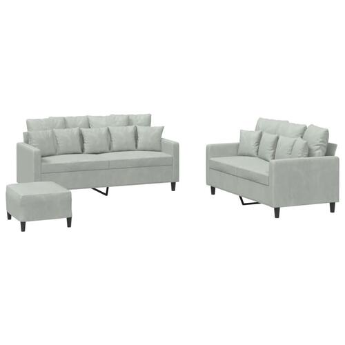 3 personers sofa med hynder velour lysegrå