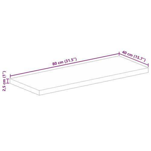 Bordplade 80x40x2,5 cm rektangulær massivt genbrugstræ