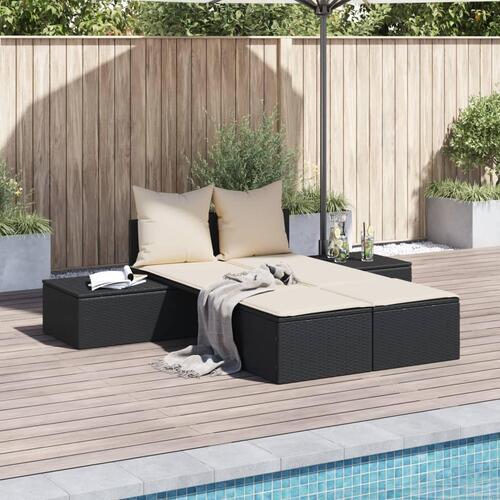 Dobbelt loungesofa med hynder polyrattan sort