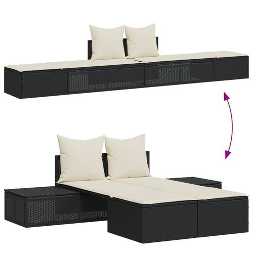 Dobbelt loungesofa med hynder polyrattan sort