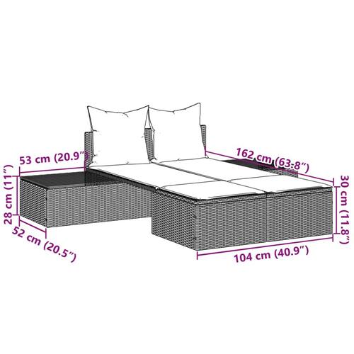 Dobbelt loungesofa med hynder polyrattan sort