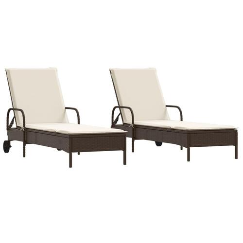 Liggestole 2 stk. med hynder polyrattan brun