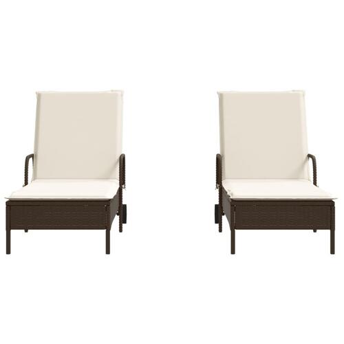Liggestole 2 stk. med hynder polyrattan brun