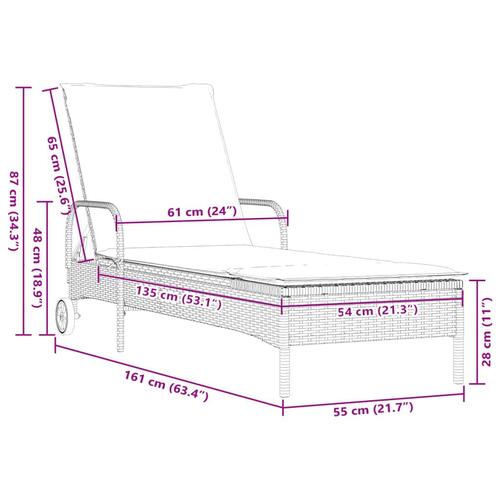 Liggestole 2 stk. med hynder polyrattan brun