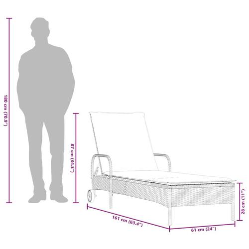 Liggestole 2 stk. med hynder polyrattan brun