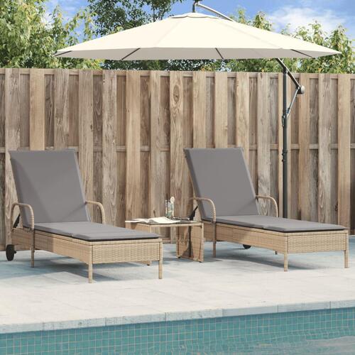 Liggestole 2 stk. med hynder polyrattan beige