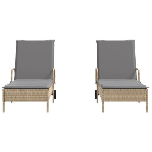 Liggestole 2 stk. med hynder polyrattan beige
