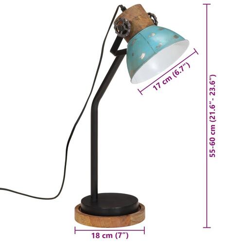 Skrivebordslampe 25 W 18x18x60 cm E27 rustik blå