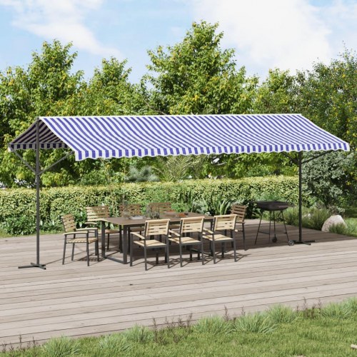Fritstående markise 600 × 300 cm - blå/hvid stribet