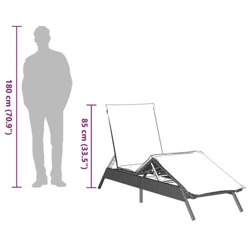 Liggestole 2 stk. med bord polyrattan lysegrå