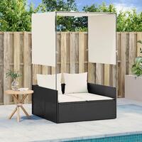 Solseng med tag og gardiner polyrattan sort